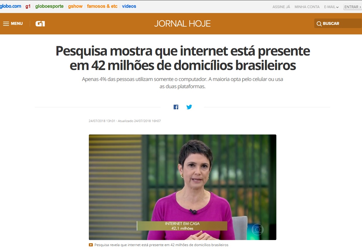 NIC br Na Mídia Pesquisa mostra que internet está presente em 42