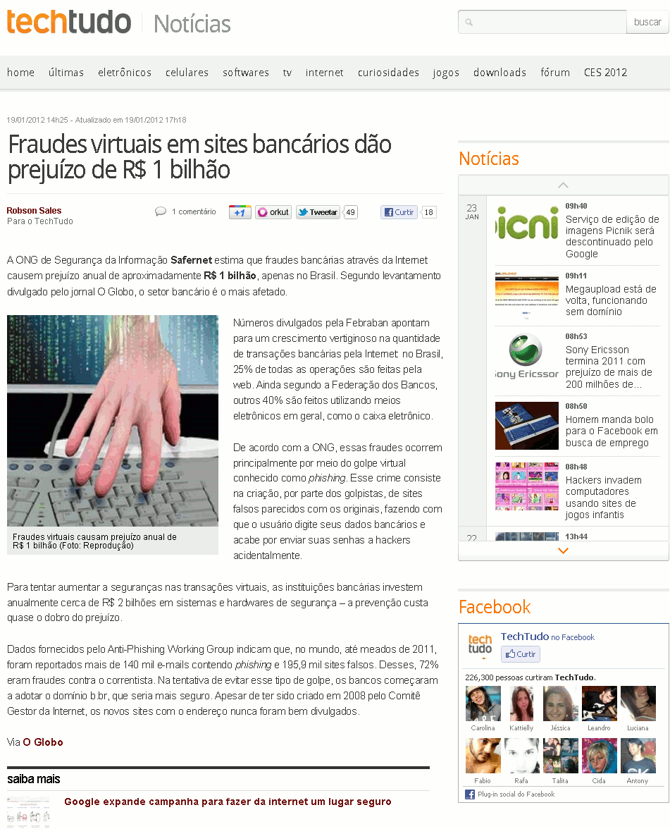 NIC br Na Mídia Fraudes virtuais em sites bancários dão prejuízo de