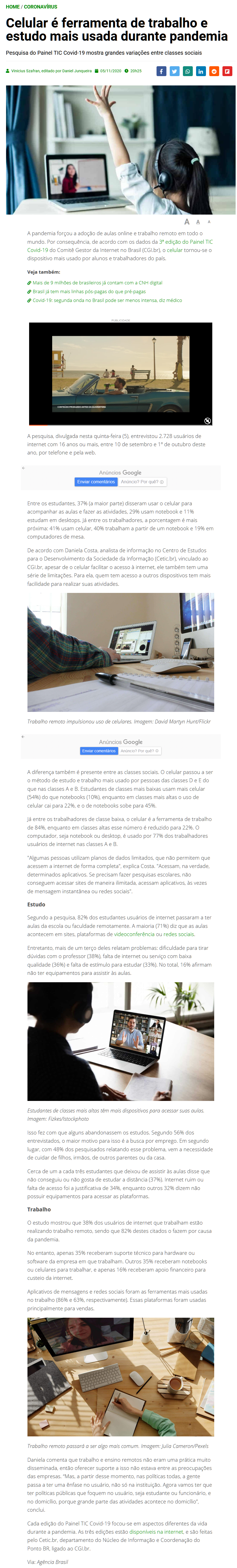 NIC.br - Na Mídia - Celular é ferramenta de trabalho e estudo mais usada  durante pandemia