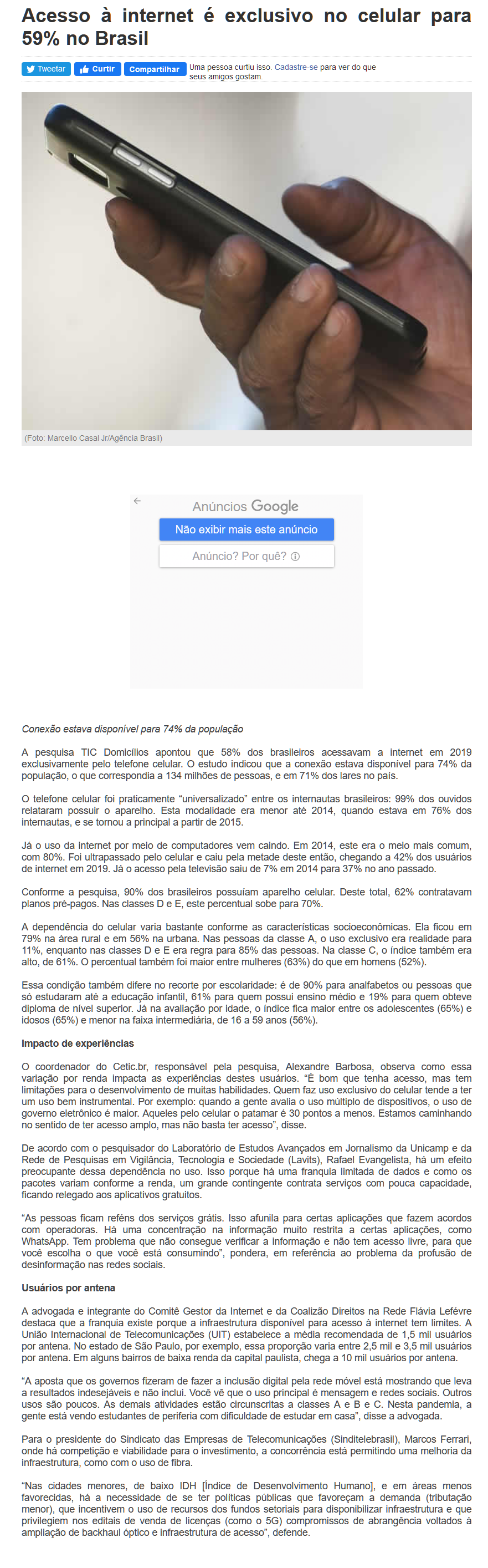  Na Mídia - Acesso à Internet é exclusivo no celular para 59% no  Brasil