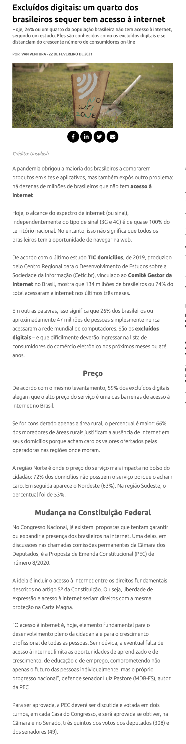  Na Mídia - Excluídos digitais: um quarto dos brasileiros sequer  tem acesso à Internet