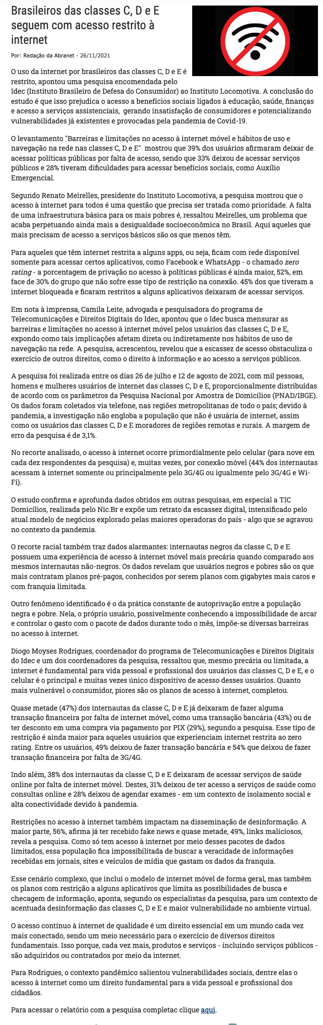 A Acesso à Internet, o Covid-19 e a Governança da Internet