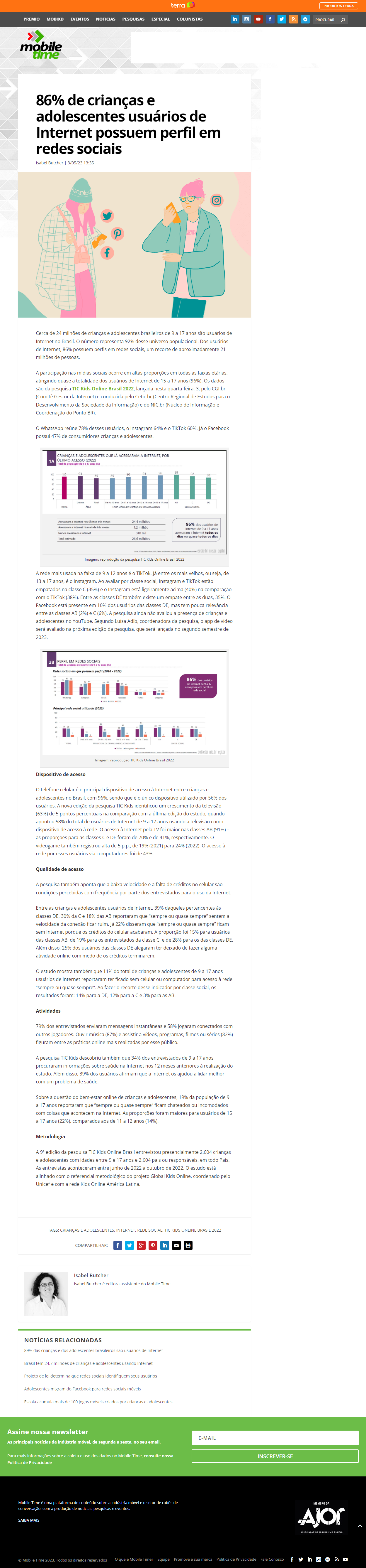 Proporção de crianças/adolescentes por posse de perfil em redes