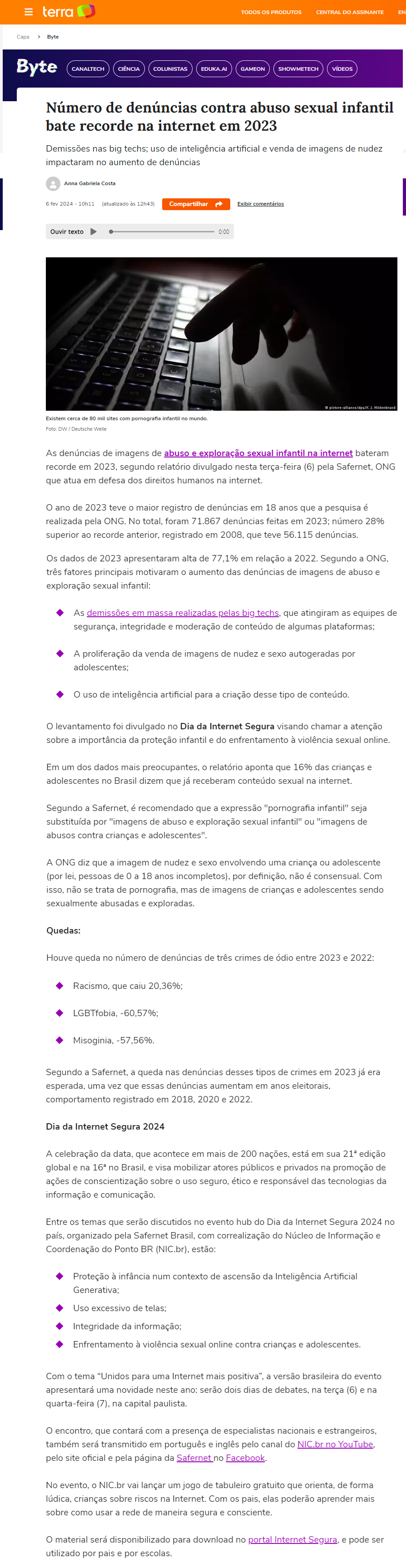 NIC.br - Na Mídia - Número de denúncias contra abuso sexual infantil bate  recorde na Internet em 2023