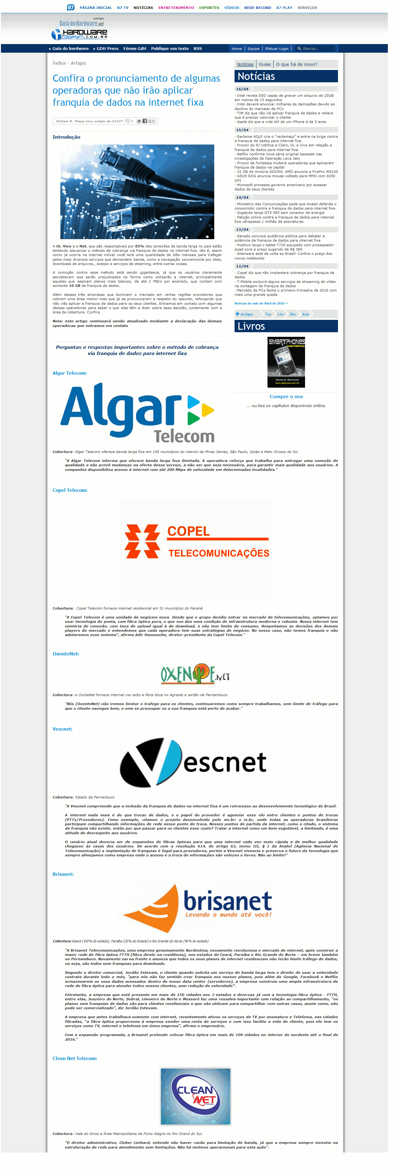  Na Mídia - Confira o pronunciamento de algumas operadoras que não  irão aplicar franquia de dados na internet fixa