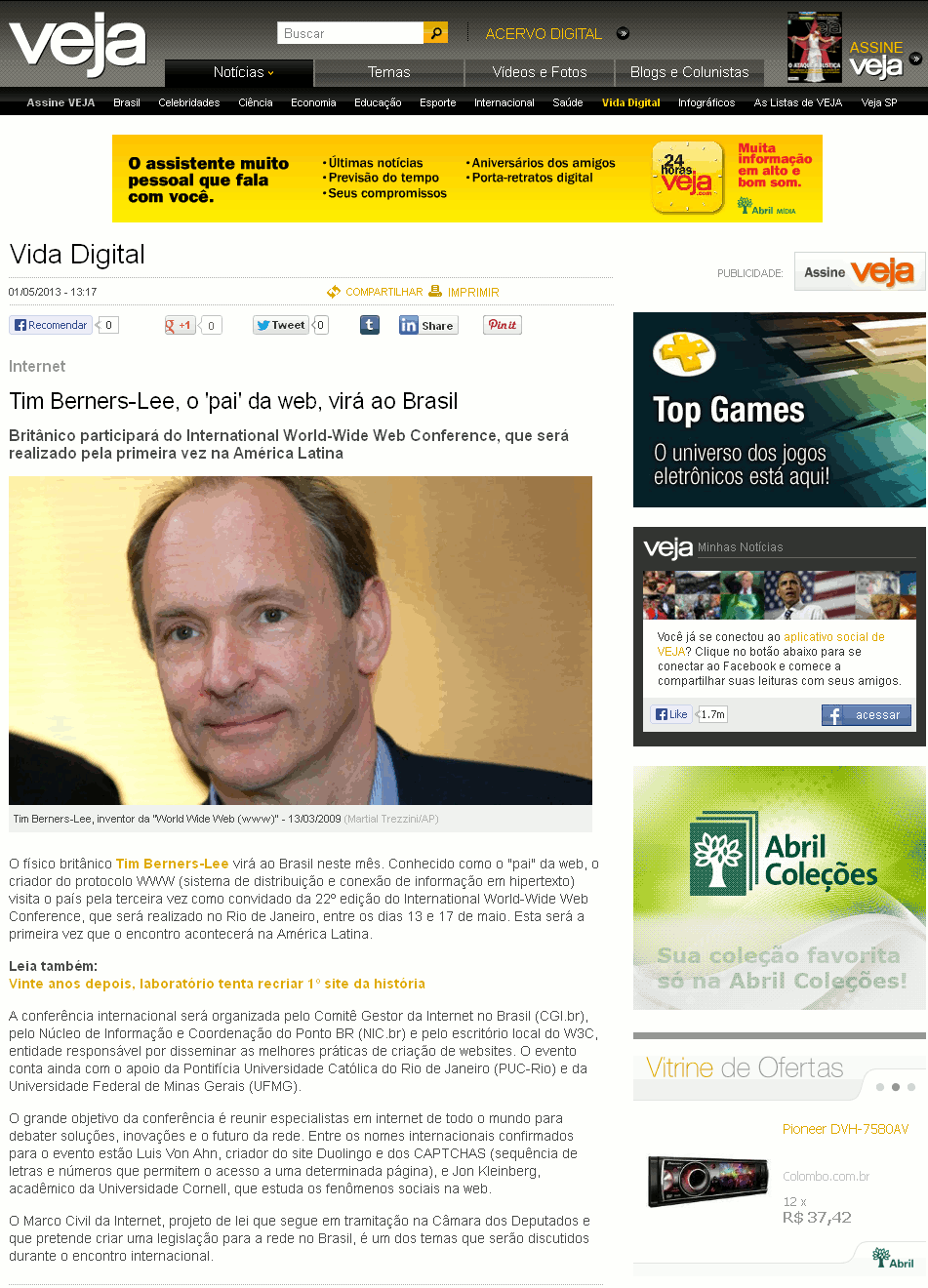 NIC.br - Na Mídia - Tim Berners-Lee, O 'pai' Da Web, Virá Ao Brasil